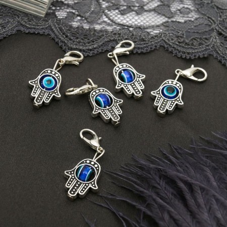 Charm "amulet" Hams's hand, blue color in silver-1
