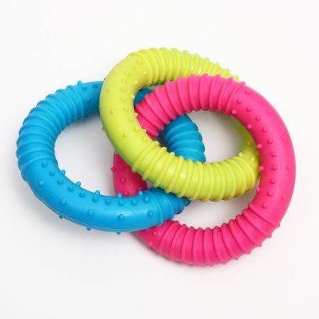 Chewing toy "Always together!", TPR, 3 rings of 8 cm, blue/pink/yellow-1