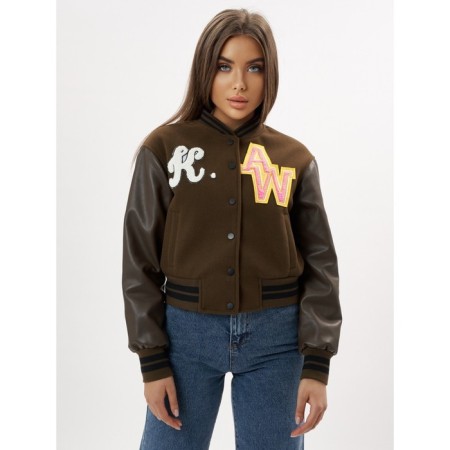 Leather bomber female color khaki, size 48-11
