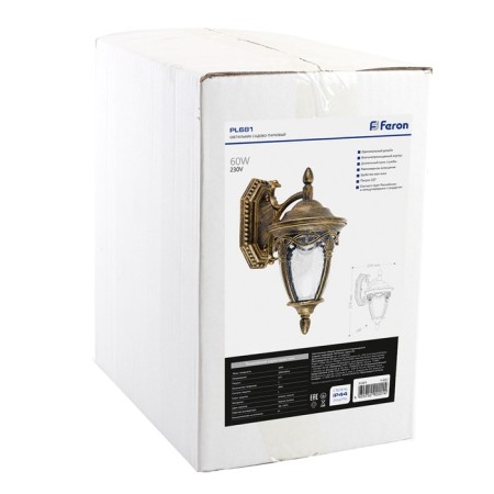 Sadovo-park lamp Feron PL681, IP44, E27, 60 W, 250x180x370 mm, color black gold-5