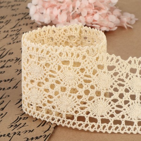 Knitted lace, 70 mm × 15 ± 1 m, beige color-2