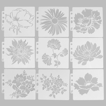Stencil plastic "Flower" set 9 pcs 13x14 cm