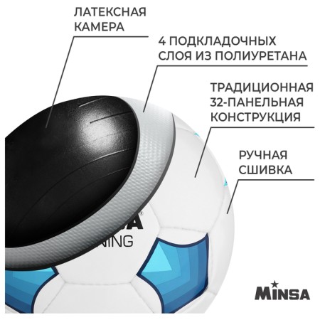 Ball football minsa Training, PU, ​​manual stitching, 32 panels, p. 5-2