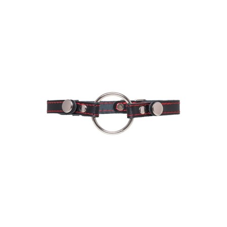 Gag Pecado BDSM, "Ring 46 mm", with a red stitch, genuine leather, black-1