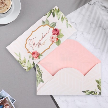 Money envelope "Congratulations!" Flowers, 17.1x8 cm-1