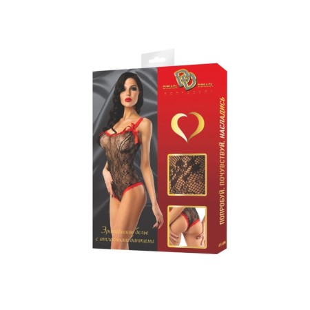 Erotic linen, transparent body, without access, red lace, rr 42-50, black-2