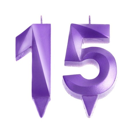 Candle in the cake anniversary "line" (set 2 in 1), number 15 /51, purple metallic, 6.5 cm-2