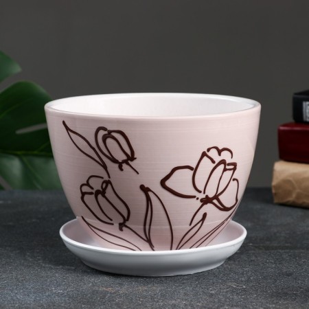 Flower Pot "Flowers" 1.65 l, pink-1