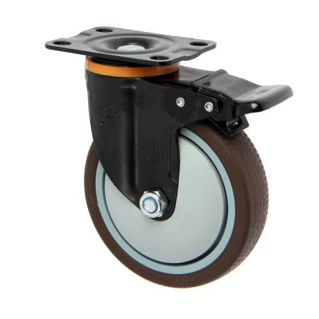 Furniture wheel Cappio d = 125, on the site, with a stop, rotary, TPR coating