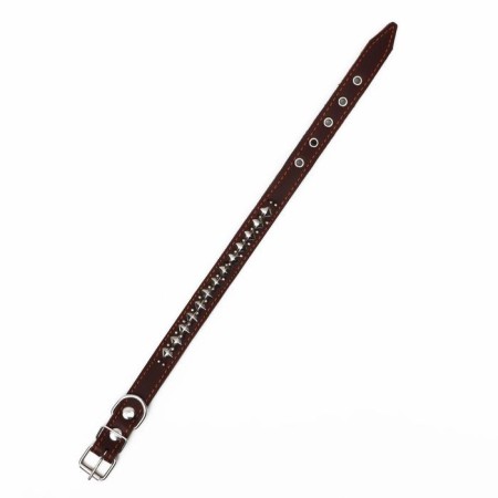 Leather collar on synthetic winterizer "Hedgehog", 56 x 2.5 cm, Osh 35-45 cm, brown-2