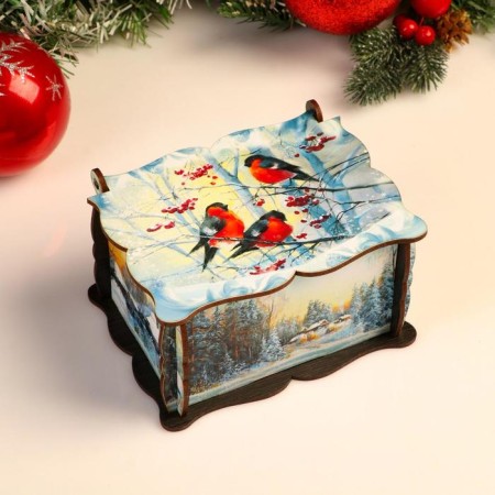 Middle New Year's "Bullfinch" casket, mix, 14x11.7x7.5 cm