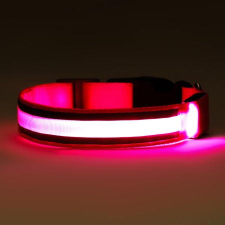 Collar with backlight double strip size m, Osh 40-48 x 2.5 cm 3 glow mode pink-8