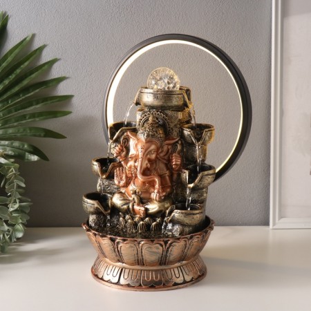 Table Polystone Fountain from the Network, Hanesha's backlight in gold under waterfalls 25x20x34 cm 10692-3