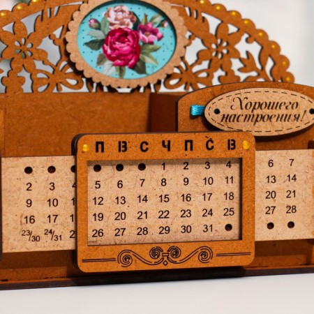 Calendar-penis "Summer flowers", MDF, oak, 17x7.5x14 cm-3