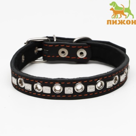 The leather collar on synthetic winterizer is decorated, dimensionless, 47 x 2 cm, Osh 28-39 cm, black