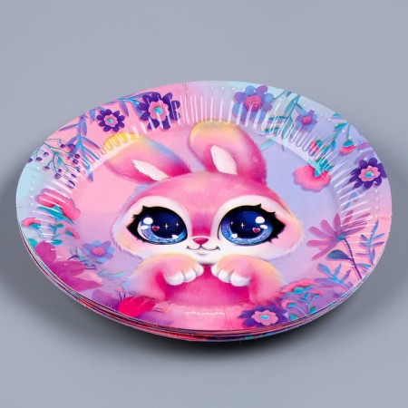 A set of paper dishes is a disposable bunny ”: 6 plates, 1 garland, 6 glasses, 6 caps-4