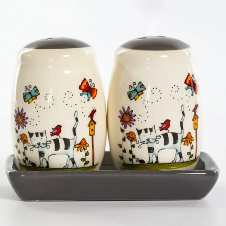 Set for spices 2 section Elrington “Striped Cat”, with spoons and lids, 250 ml