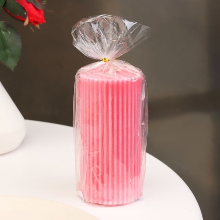 Candle-cylinder with faces, 5x10 cm, pink, 6 hours-2