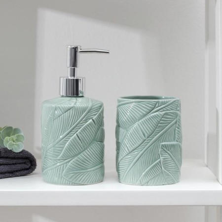 A set of accessories for the bathroom "Foliage", 2 items (soap dispenser, glass), green color
