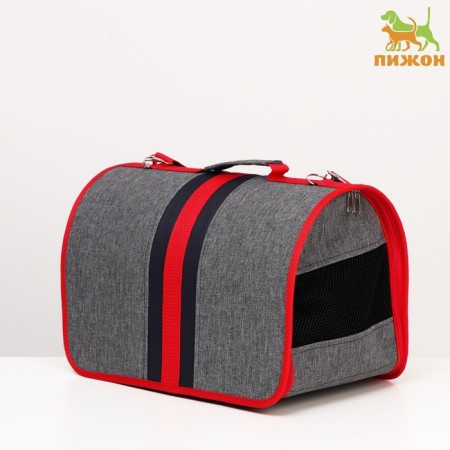 Bag - Animal carrying, frame, folding, 40 x 25 x 26 cm, red -gray