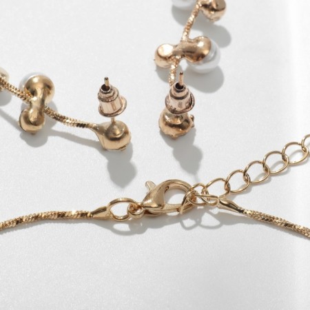 Set 2 objects: earrings, necklace "amazement" branch, white color in gold, 42 cm-1
