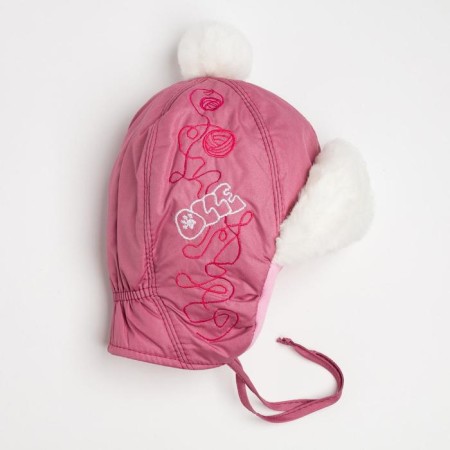 Kitty hat for a girl, lingonberry color, size 46