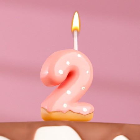 Candle in the cake "Strawberry glaze", number "2", pink, 3.8 cm