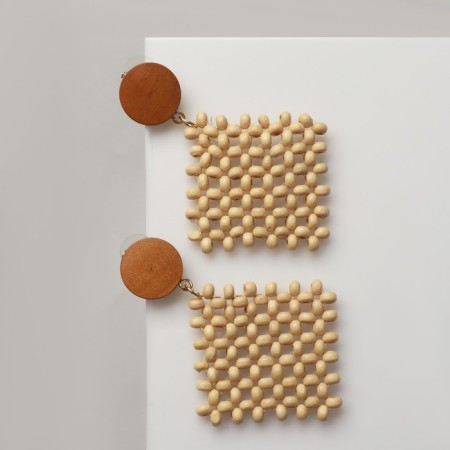 Earrings "Vakanda" style, wicker rhombus, beige color