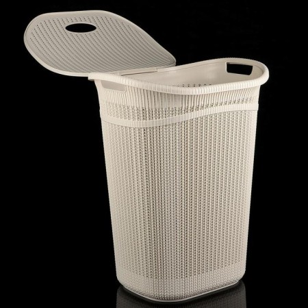 Besnaya basket with a lid "Knitting", 55 l, 45 × 36 × 57 cm, color white rattan-9