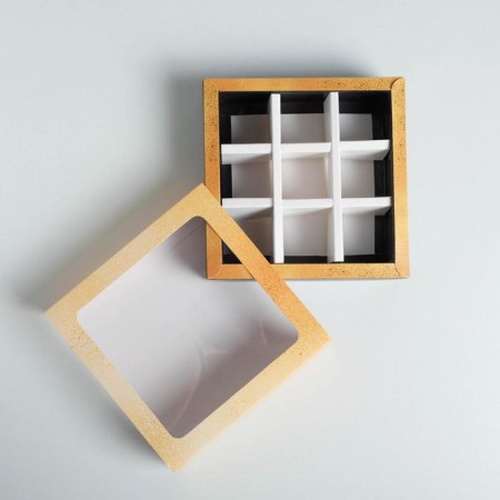 Box for sweets, confectionery packaging, 9 cells, Gold 14.5 x 14.5 x 3.5 cm-5