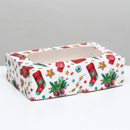 New Year. Folding box, confectionery packaging with the Window "New Year's Pattern", 25 x 15 x 7 cm-4