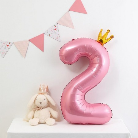Foil ball 40 "" Number 2 with the crown ", the color is pink-2