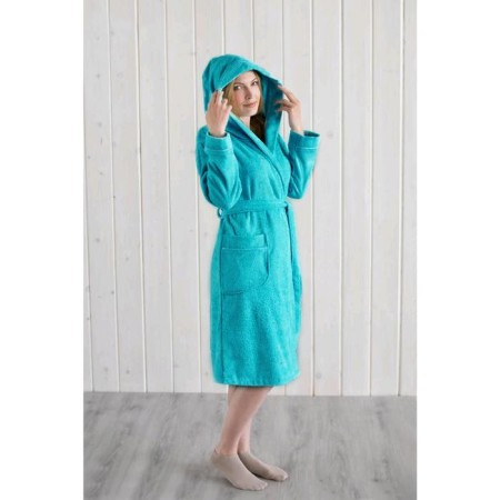 Women's bathrobe with a hood, size 54, turquoise, maistra-1