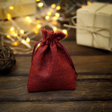 Gift bag from canvases, red, 10 x 14 cm