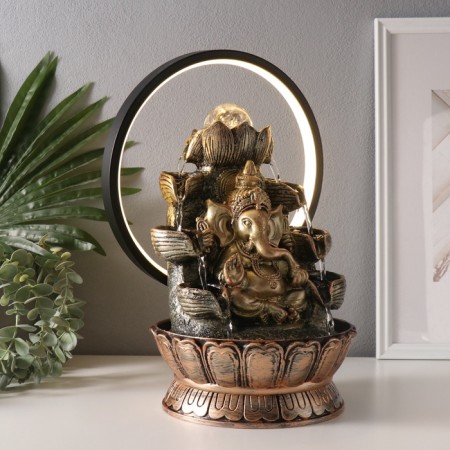 Table Polystone Fountain from the Network, Hanesha's backlight in gold under waterfalls 25x20x34 cm 10692-2