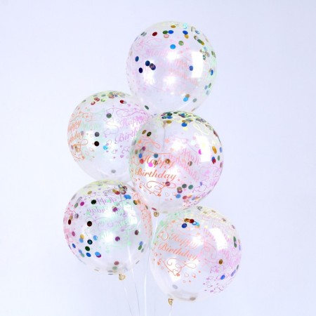 Shar Latex 12 “Happy Birthday”, Heart, Confetti, Paper, Set 5 pcs