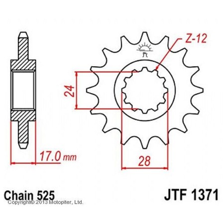 Leading star JTF1371-14, F1371-14, JT SPROCKETS, chain 525, 14 teeth
