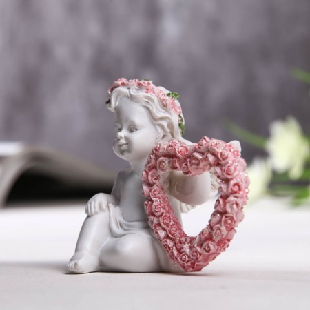 Figure Polystone "Angel with a Healthcare frame from roses" 6.2x7.6x4 cm-1