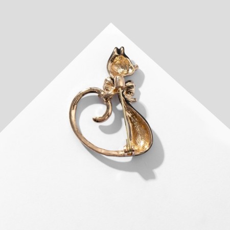 Brooch "cat" mysterious, black and white color in gold-2