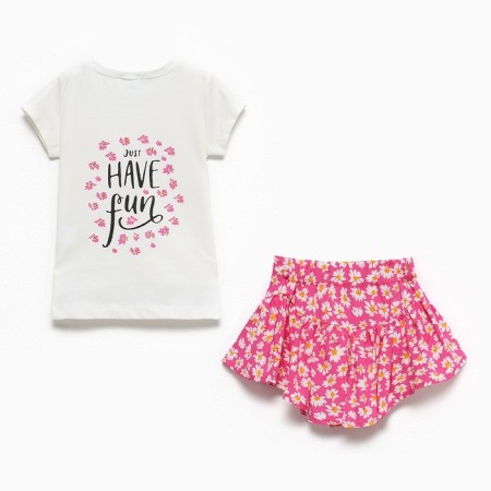 A set for a girl (T-shirt/skirt-short), white/pink color, height 92cm-3