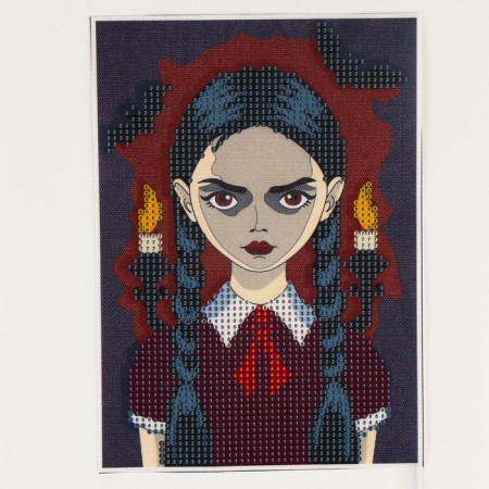 Diamond mosaic with partial filling on the canvas "Gloomy Girl", 15 x 21 cm-5