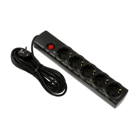 Luazon Lighting network filter, 5 outlets, 5 m, 2200 W, 3x0.75 mm2, 10 A, 220 V, with a fuse, black-3