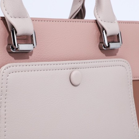 Lightning tout bag, outer pocket, long belt, dark beige color-3