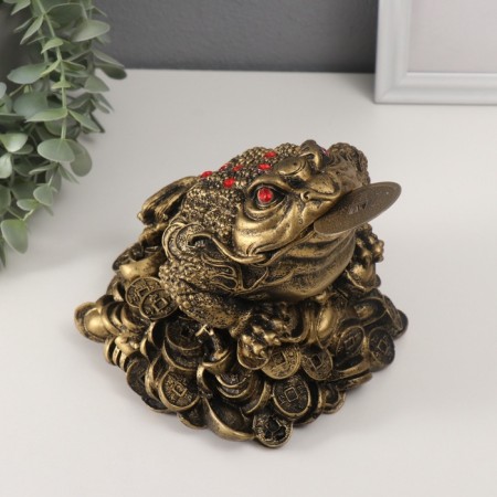 NECK Polystone Bronze "Cash toad with coin on the mountain of coins" 16.2x19x16.5 cm-1