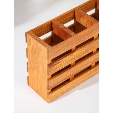 ADELICA tablespoon stand, with three sections, 19 × 7 × 14 cm, oak-3