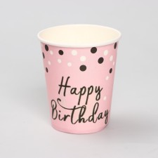 A glass of paper “Happy Birthday”, 250 ml, set of 6 pcs., Direct pink color