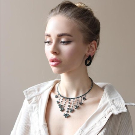 Earrings Metal "Botthega" two ovals, black color-3