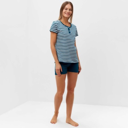 Women's set (T -shirt/shorts), emerald strip color, size 52-1
