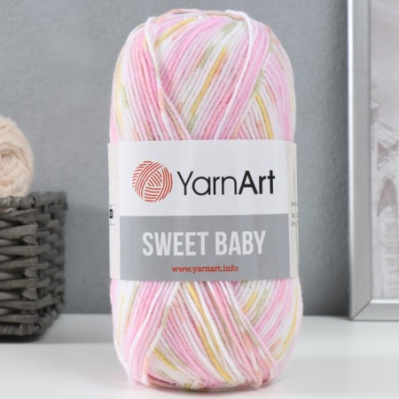Yarn "Sweet Baby" 100% acrylic 300m/100g (901 pink-white-salut)