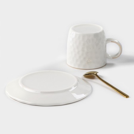 Tea couple ceramic "luxury", 3 objects: mug 200 ml, saucer d = 15 cm, spoon h = 13 cm, white color-4